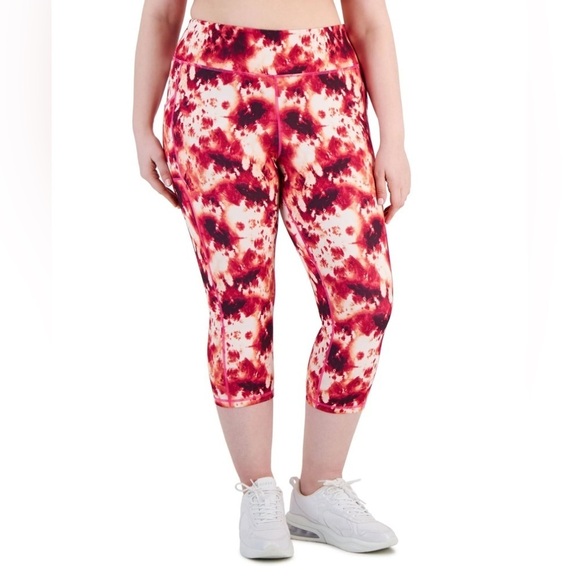 001. Nwt Id Ideology Plus Size Compression Tie-Dye Side-Pocket Crop Leggings 2X - Picture 1 of 9